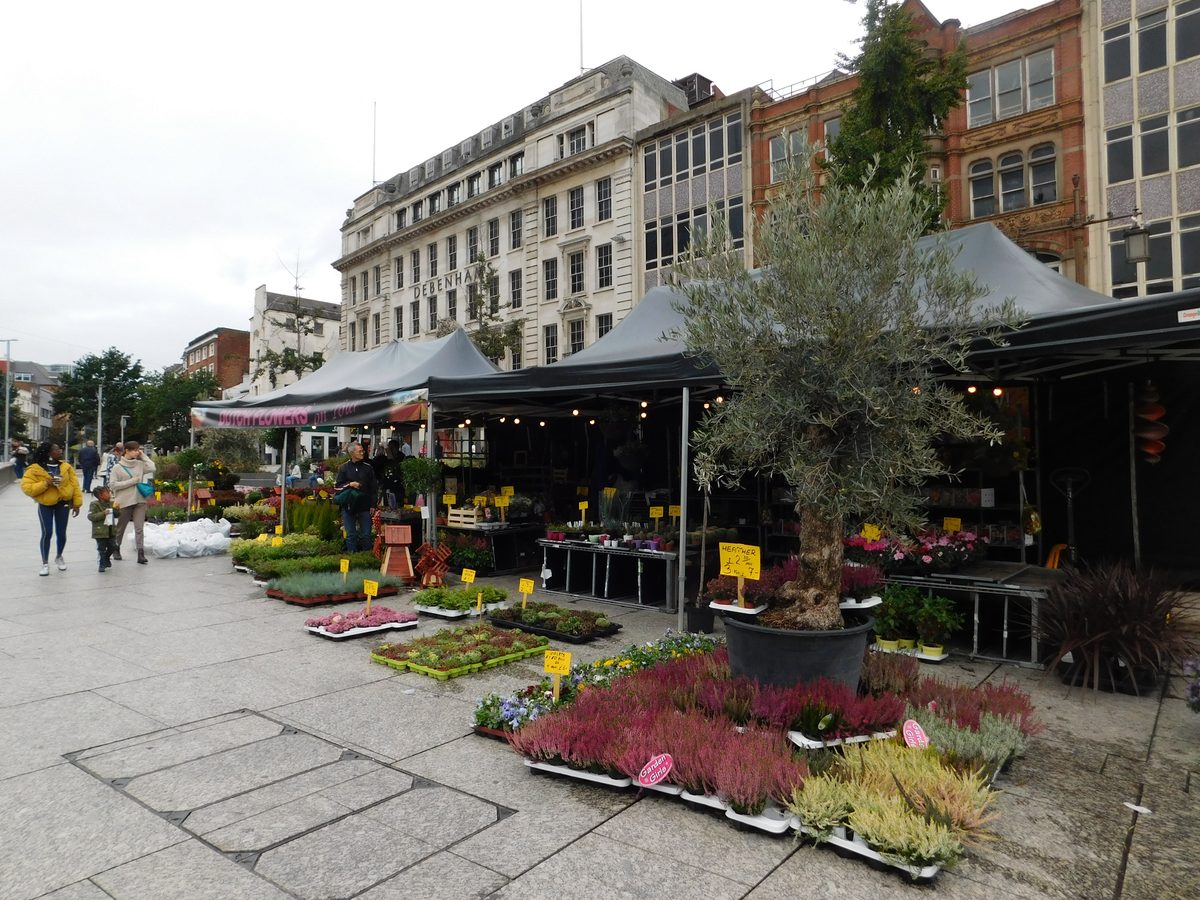 The floral market in Nottingham's Old Market Square
