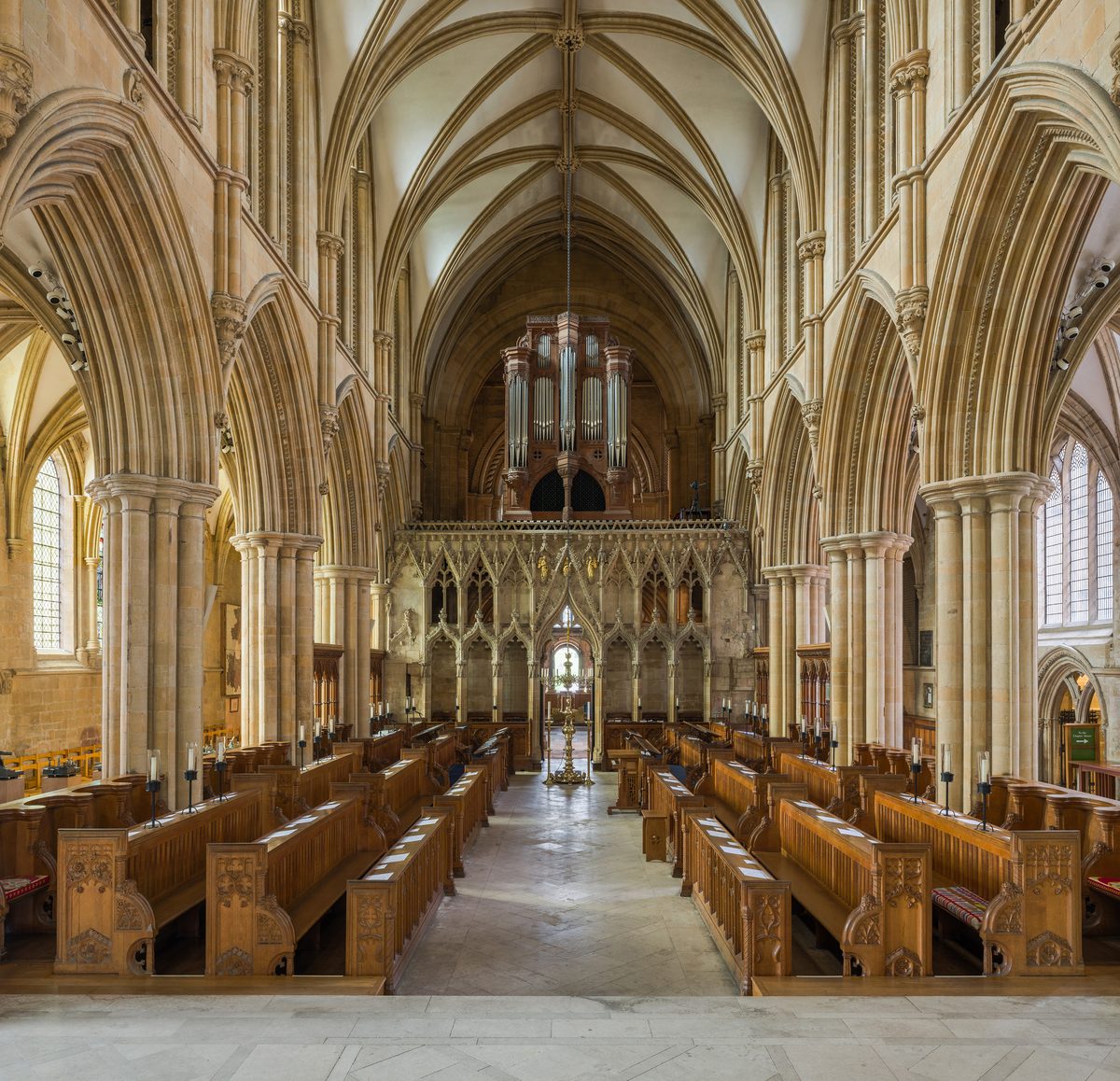 The nave and choir inside Southwell Minster
