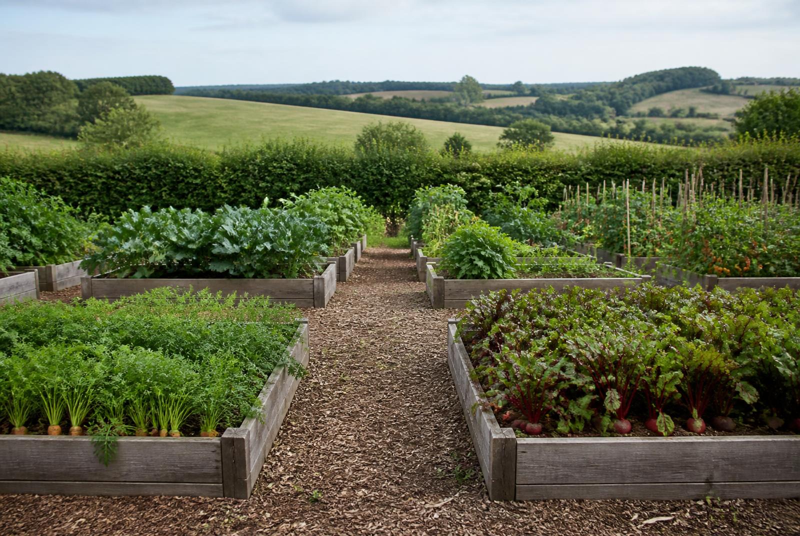 The vegetable beds in the smallholding
